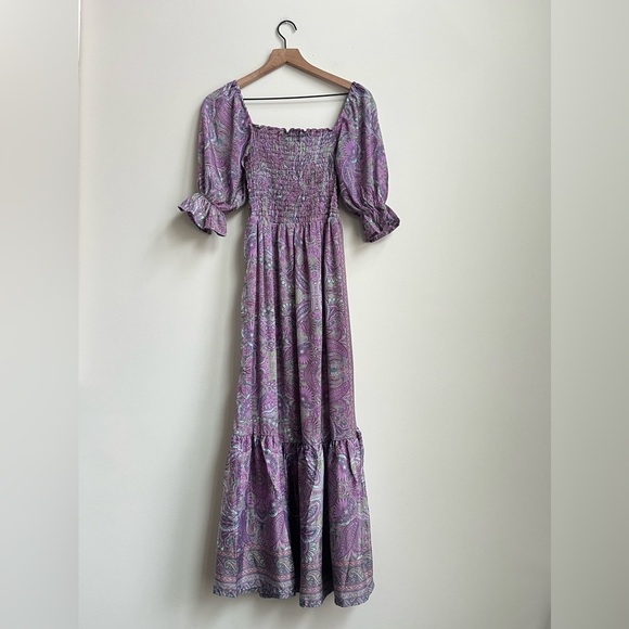 Perry Walker Collective Grace Purple Paisley Smocked Bohemian Midi Dress Silk - Picture 2 of 13